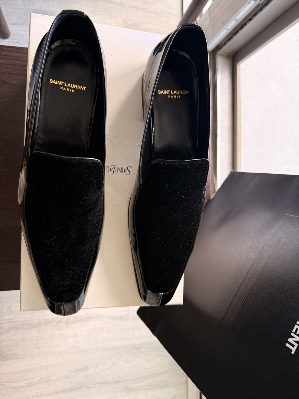 Saint Laurent Men’s Black Velvet & Patent Leather Loafers